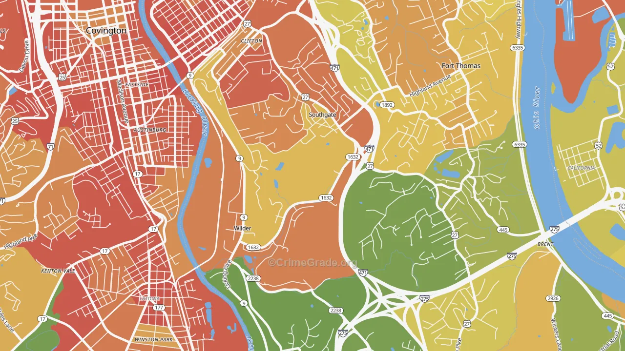 Southgate, KY Map of Burglary Rates