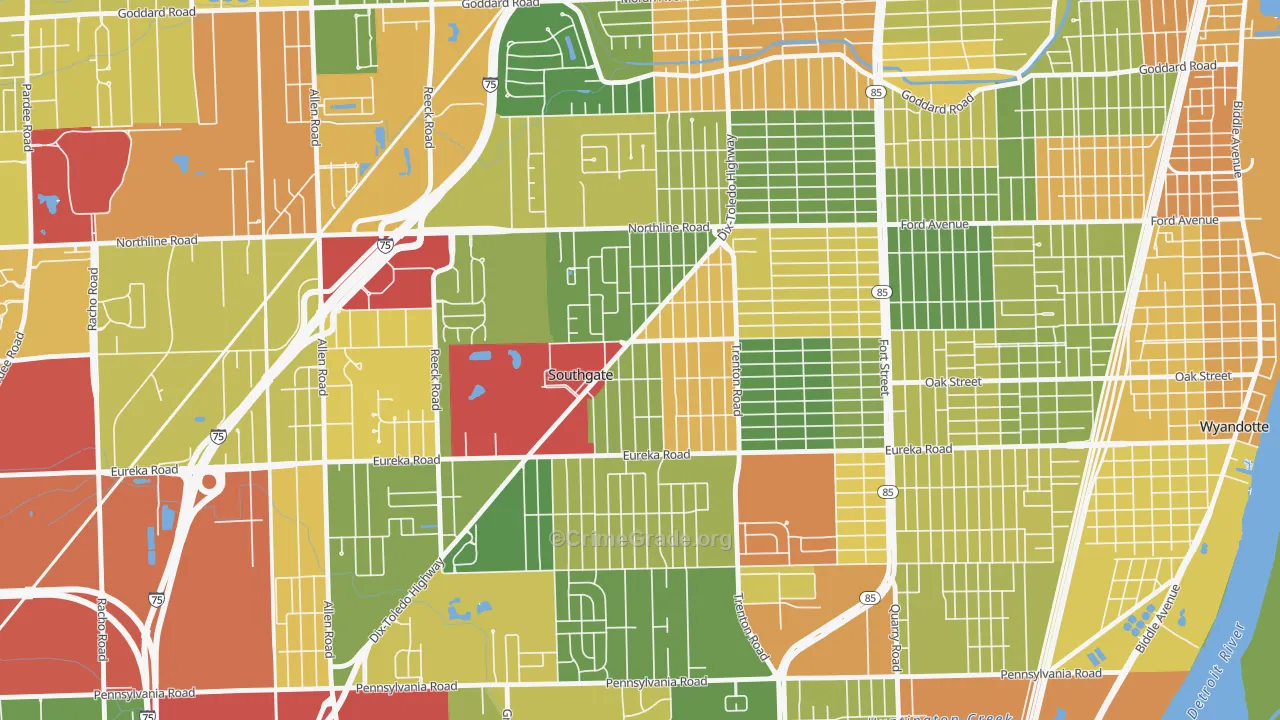 Southgate, MI Map of Burglary Rates