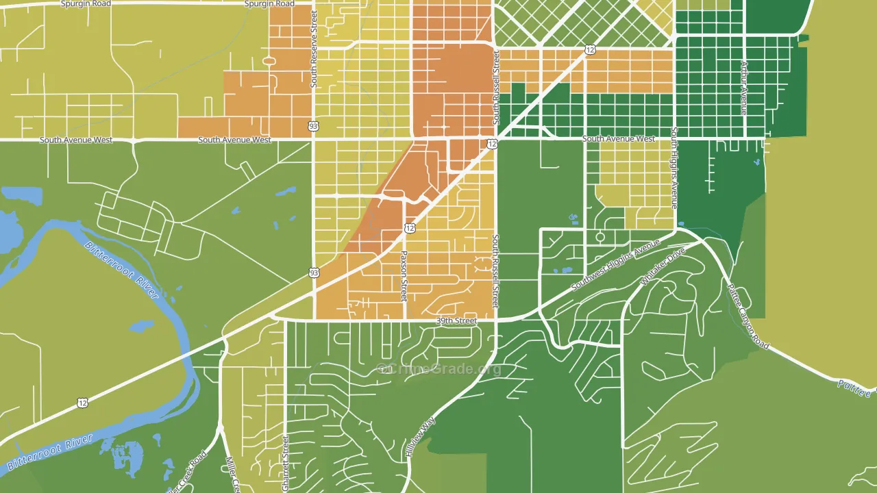 Southgate Triangle, Missoula, MT Map of Burglary Rates