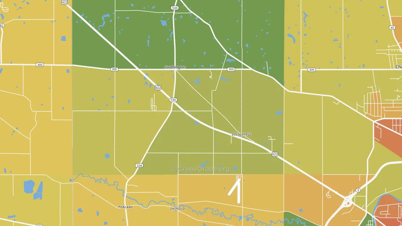 Southington, OH Map of Burglary Rates