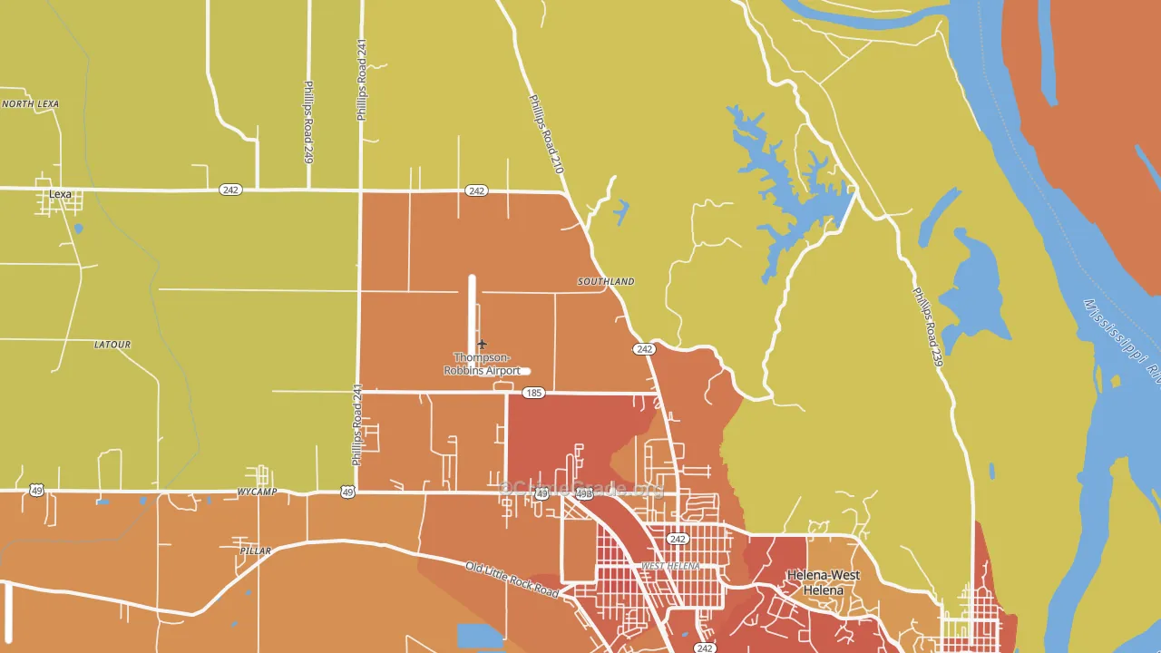 Southland, AR Map of Burglary Rates