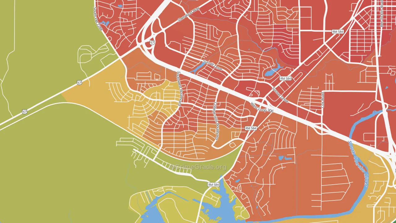 Southland, San Angelo, TX Map of Burglary Rates