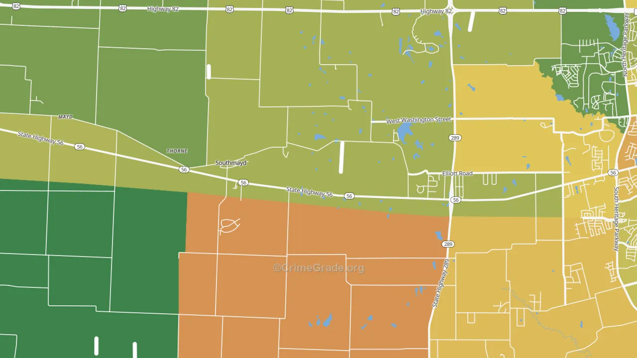 Southmayd, TX Map of Burglary Rates