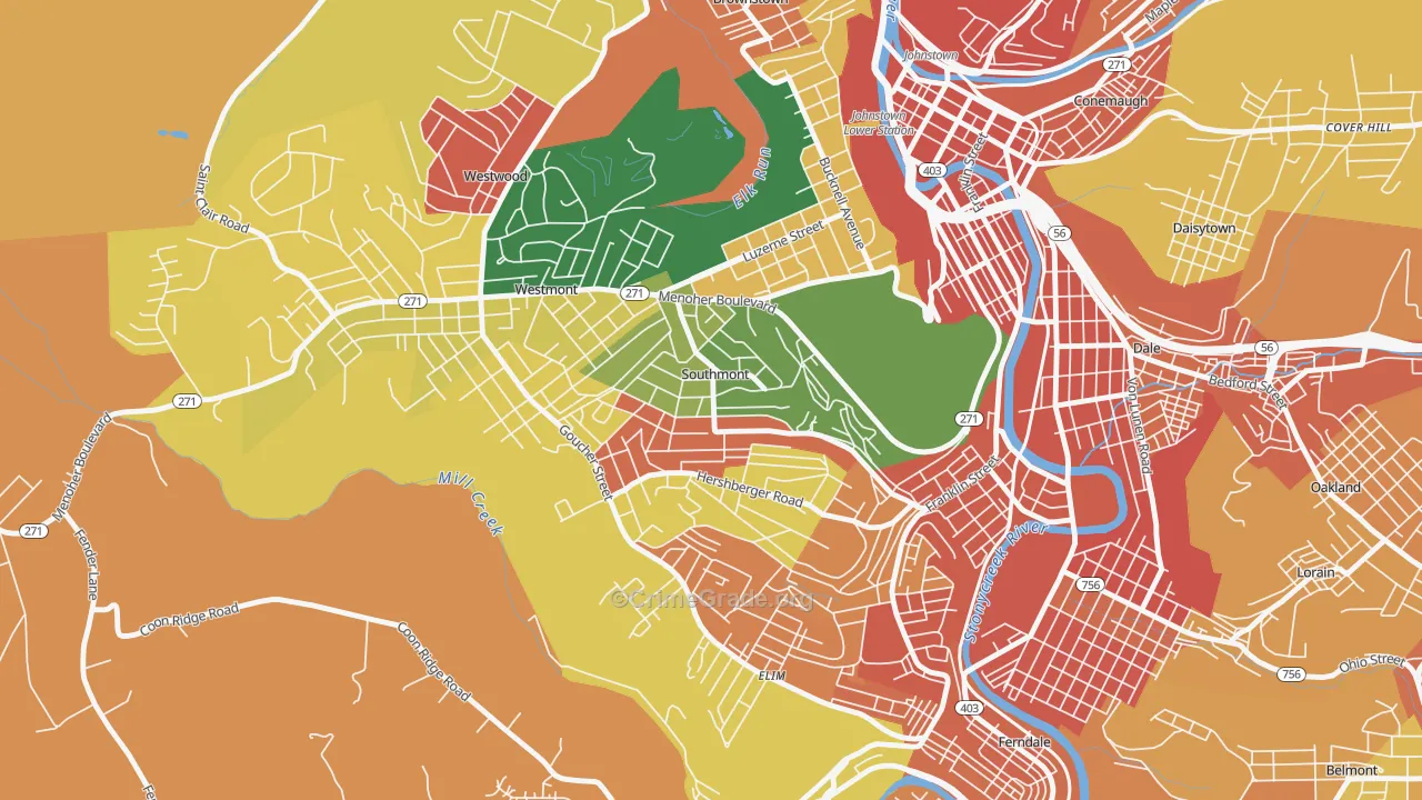Southmont, PA Map of Burglary Rates
