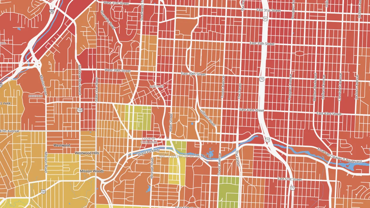 Southmoreland, Kansas City, MO Map of Burglary Rates