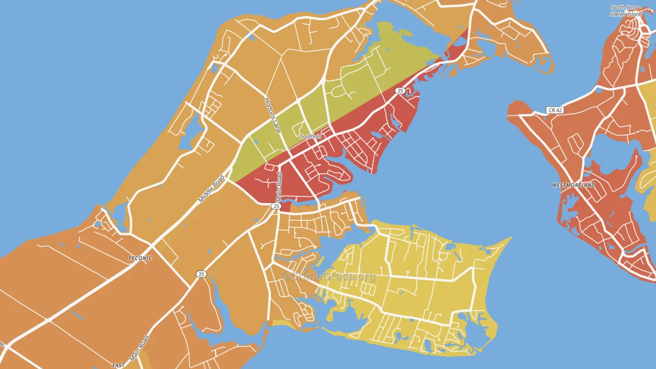 Southold, NY Map of Burglary Rates