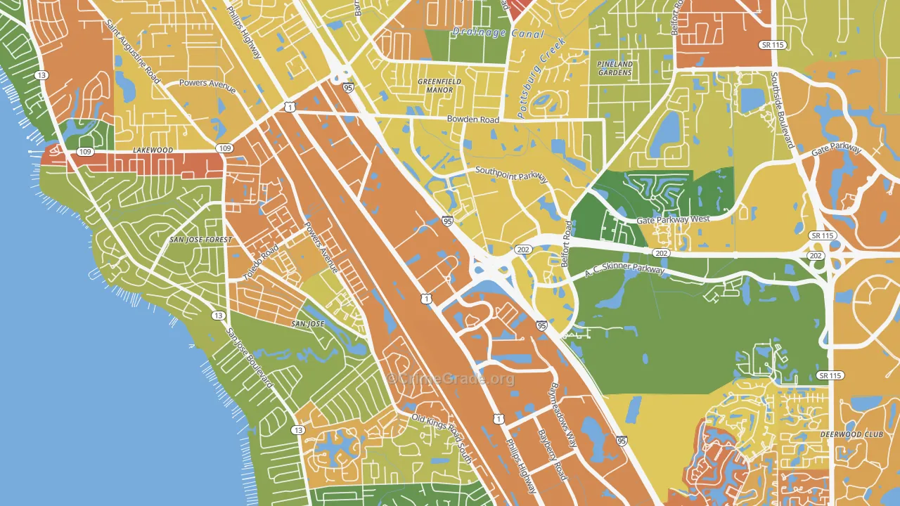 Southpoint, Jacksonville, FL Map of Burglary Rates