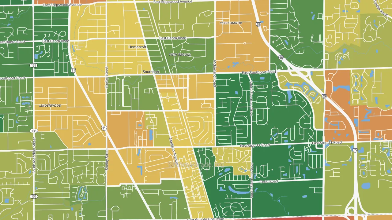 Southport, IN Map of Burglary Rates