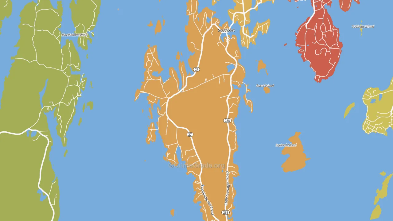 Southport, ME Map of Burglary Rates