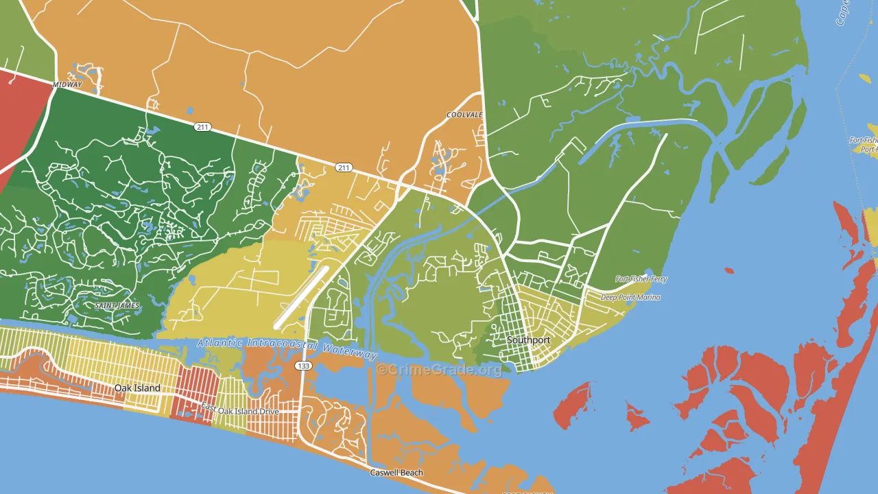 Southport, NC Map of Burglary Rates