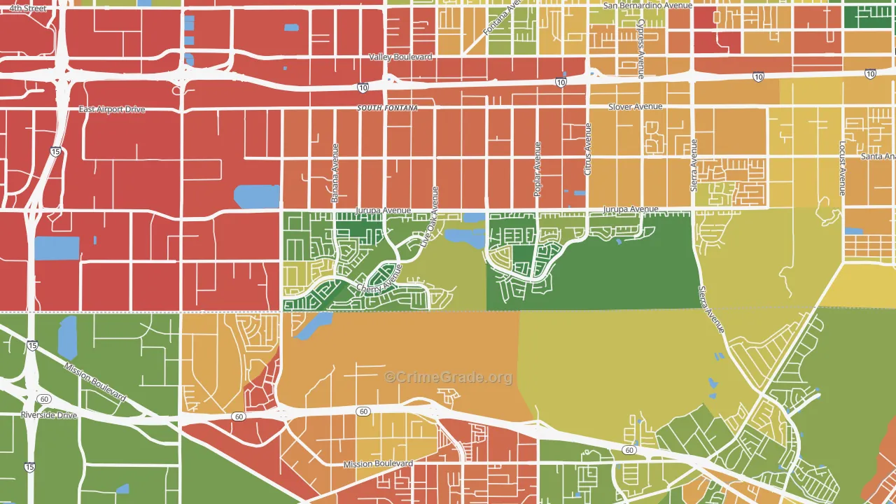Southridge Village, Fontana, CA Map of Burglary Rates