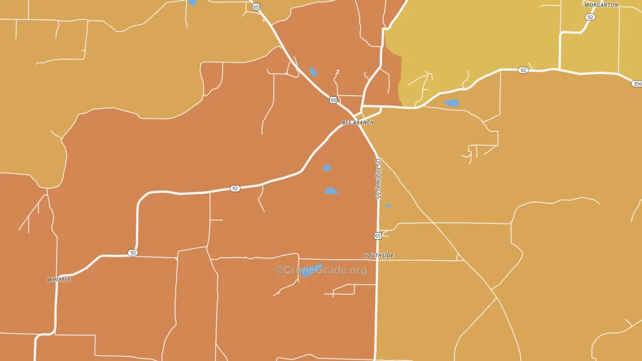 Southside, AR Map of Burglary Rates