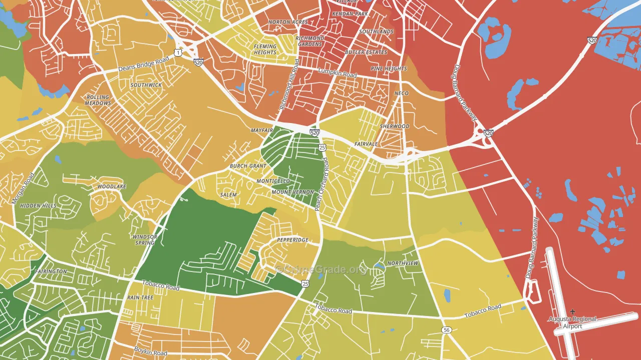 Southside, Augusta, GA Map of Burglary Rates