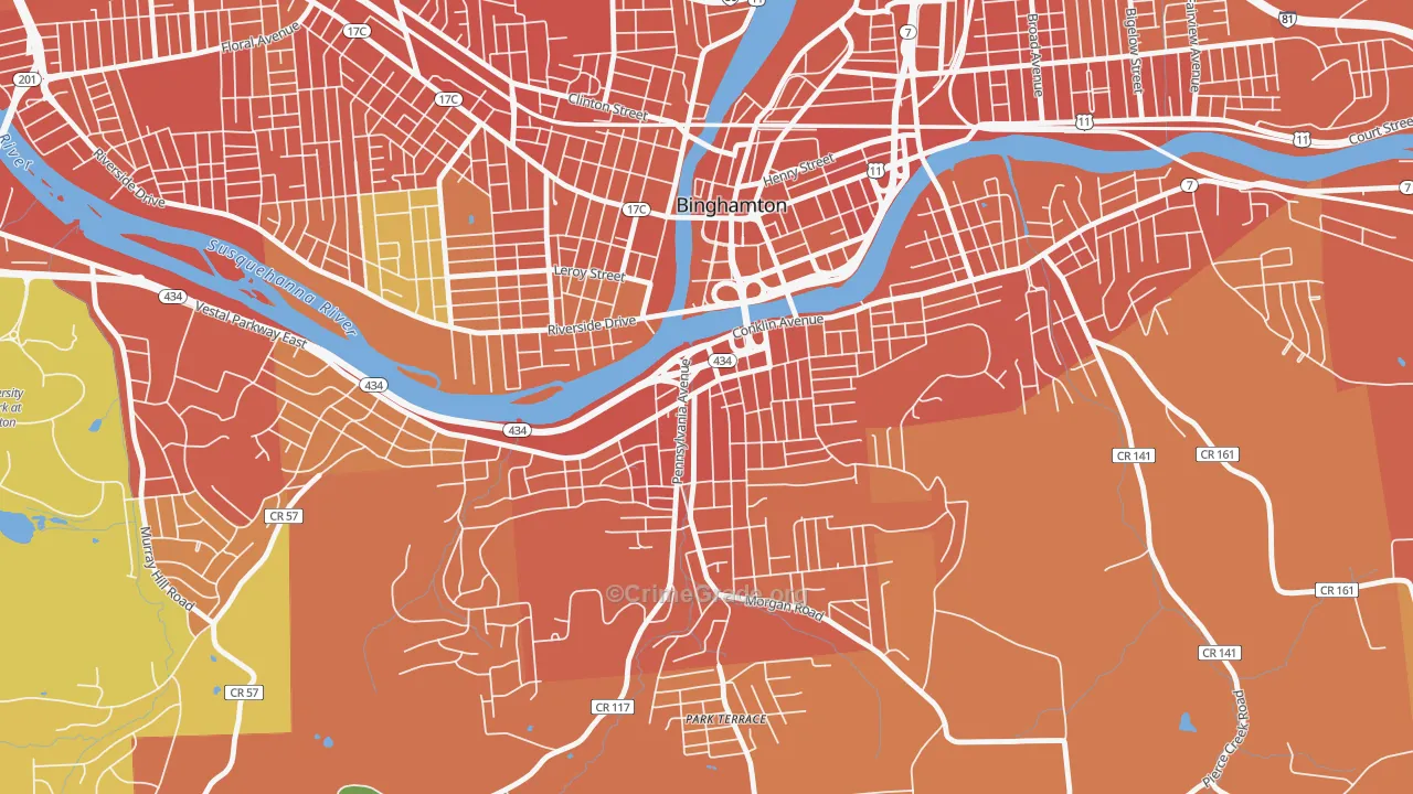 Southside, Binghamton, NY Map of Burglary Rates