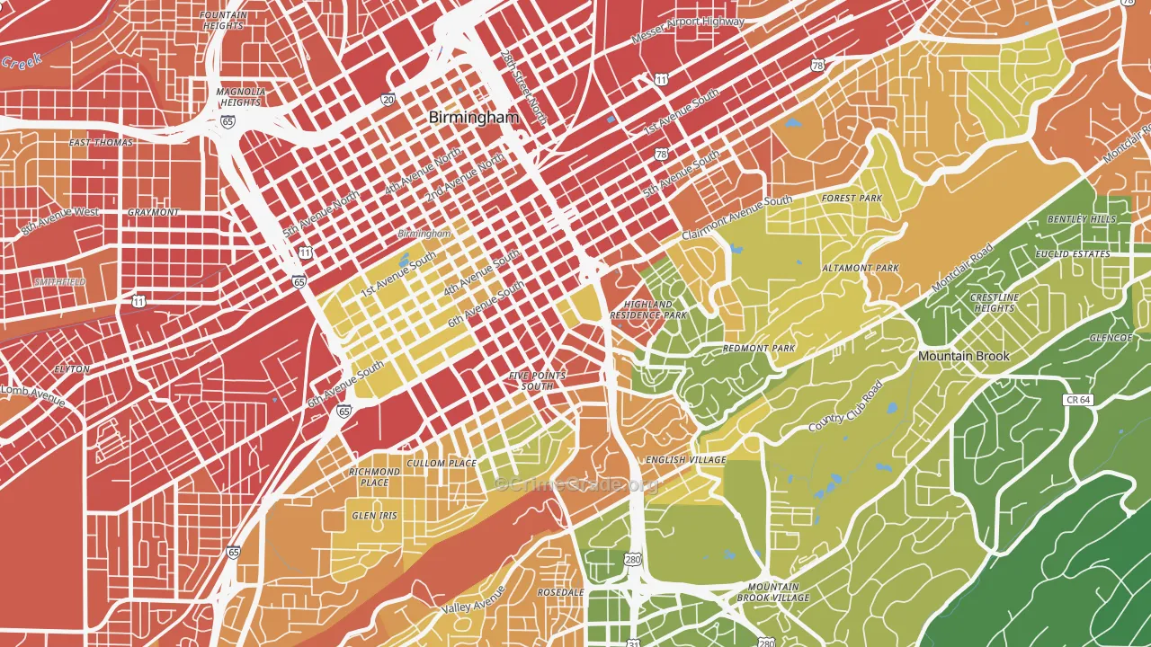 Southside, Birmingham, AL Map of Burglary Rates