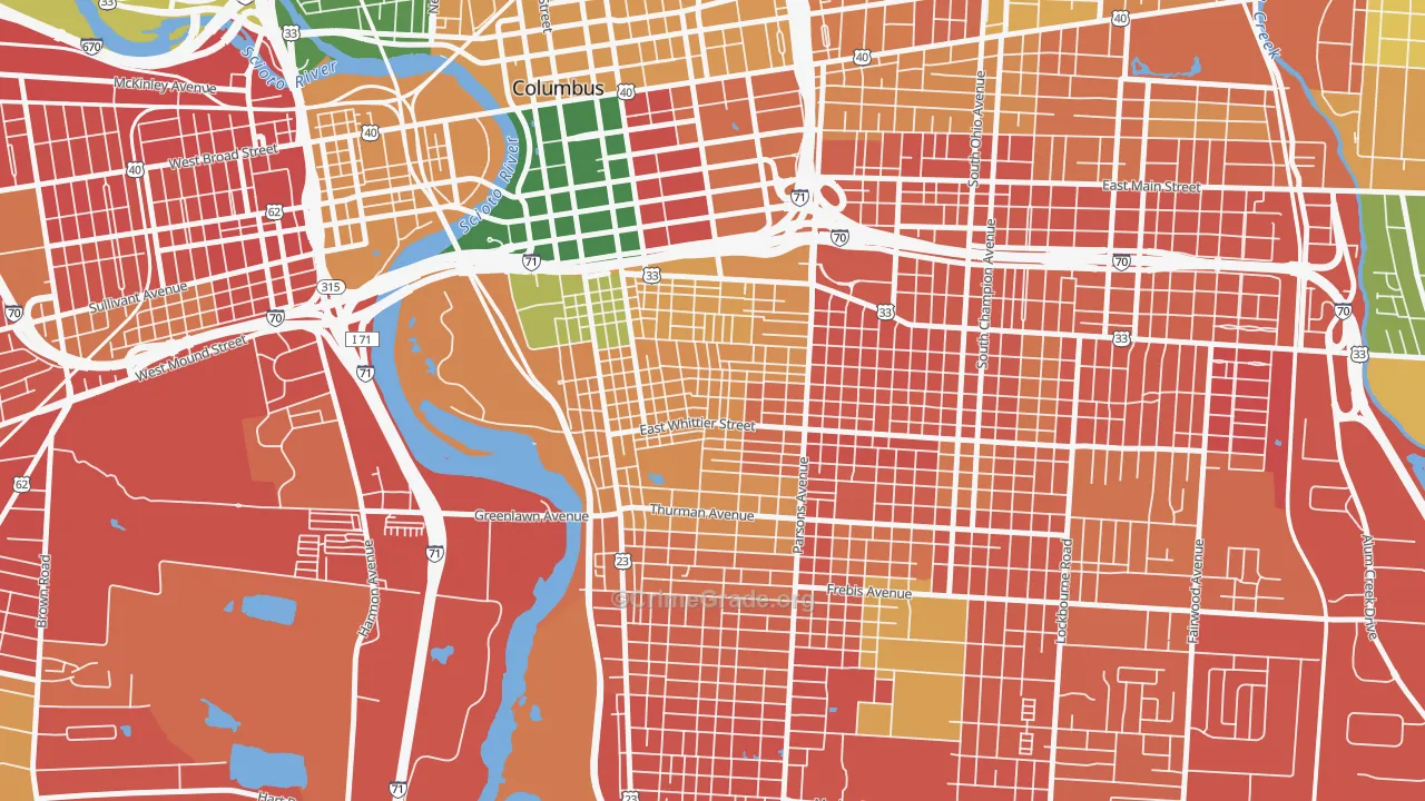 Southside Columbus, Columbus, OH Map of Burglary Rates
