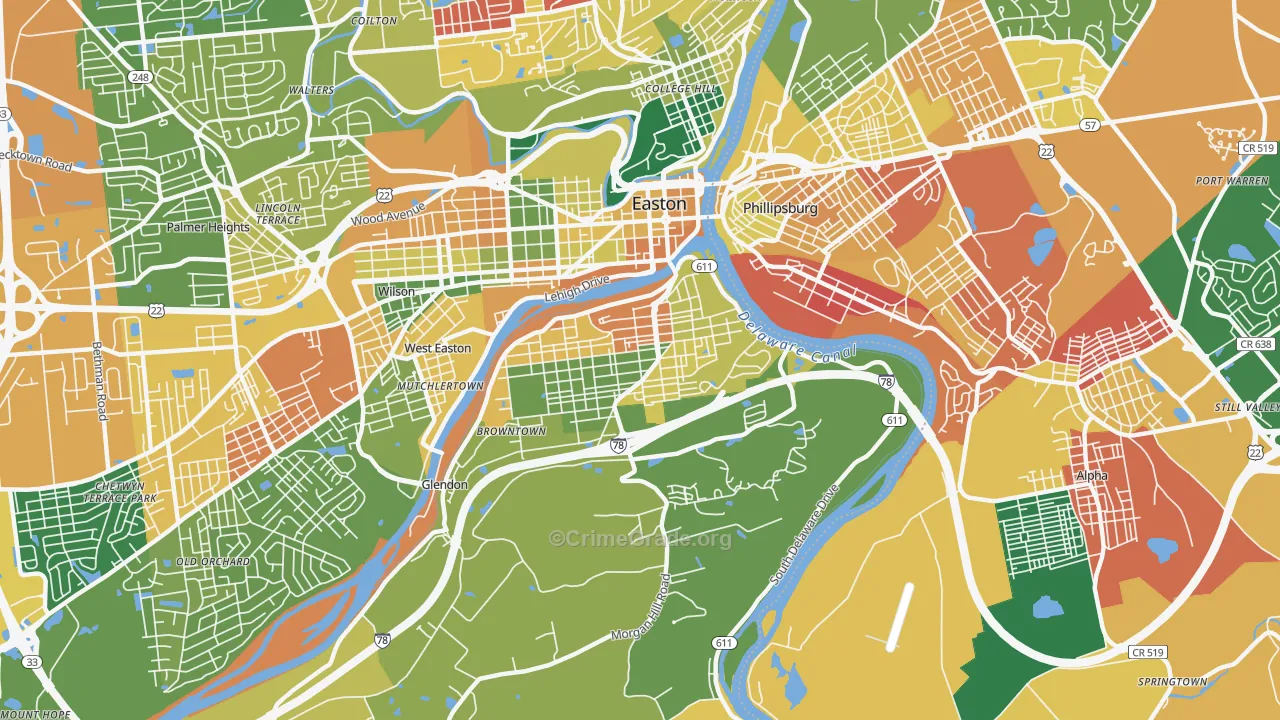 Southside, Easton, PA Map of Burglary Rates
