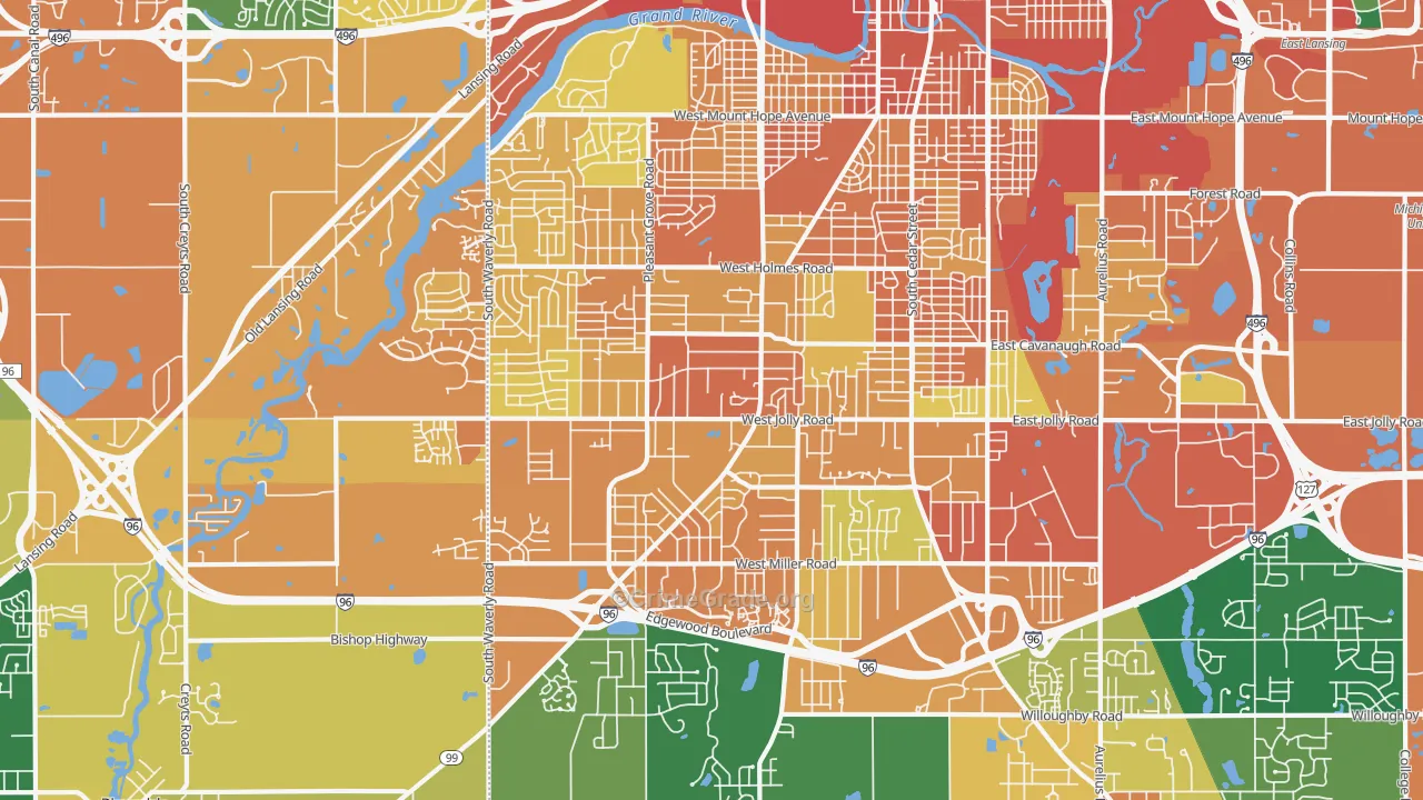 Southside, Lansing, MI Map of Burglary Rates