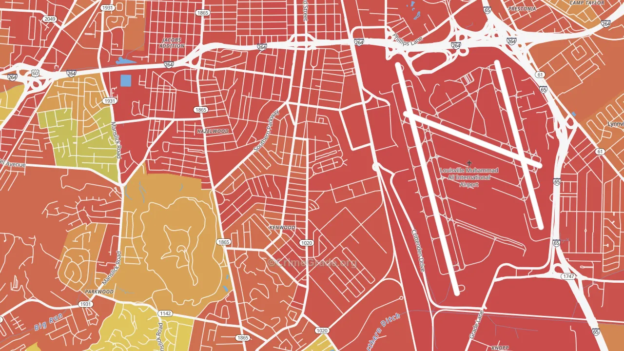 Southside, Louisville, KY Map of Burglary Rates