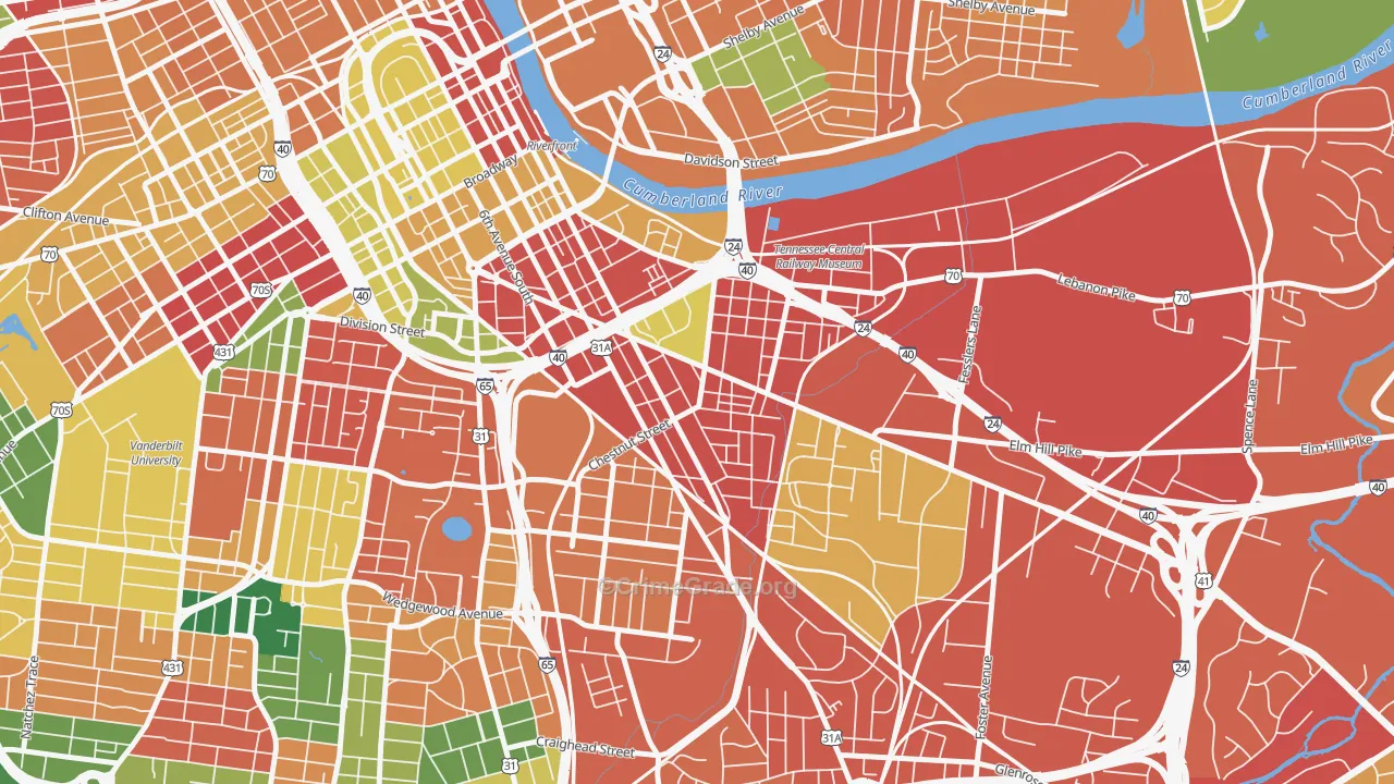 Southside, Nashville, TN Map of Burglary Rates