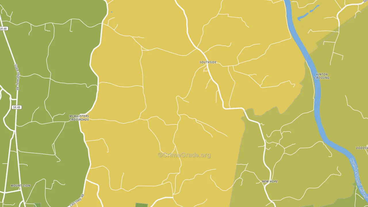 Southside, TN Map of Burglary Rates