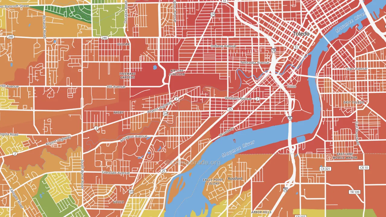 Southside, Toledo, OH Map of Burglary Rates
