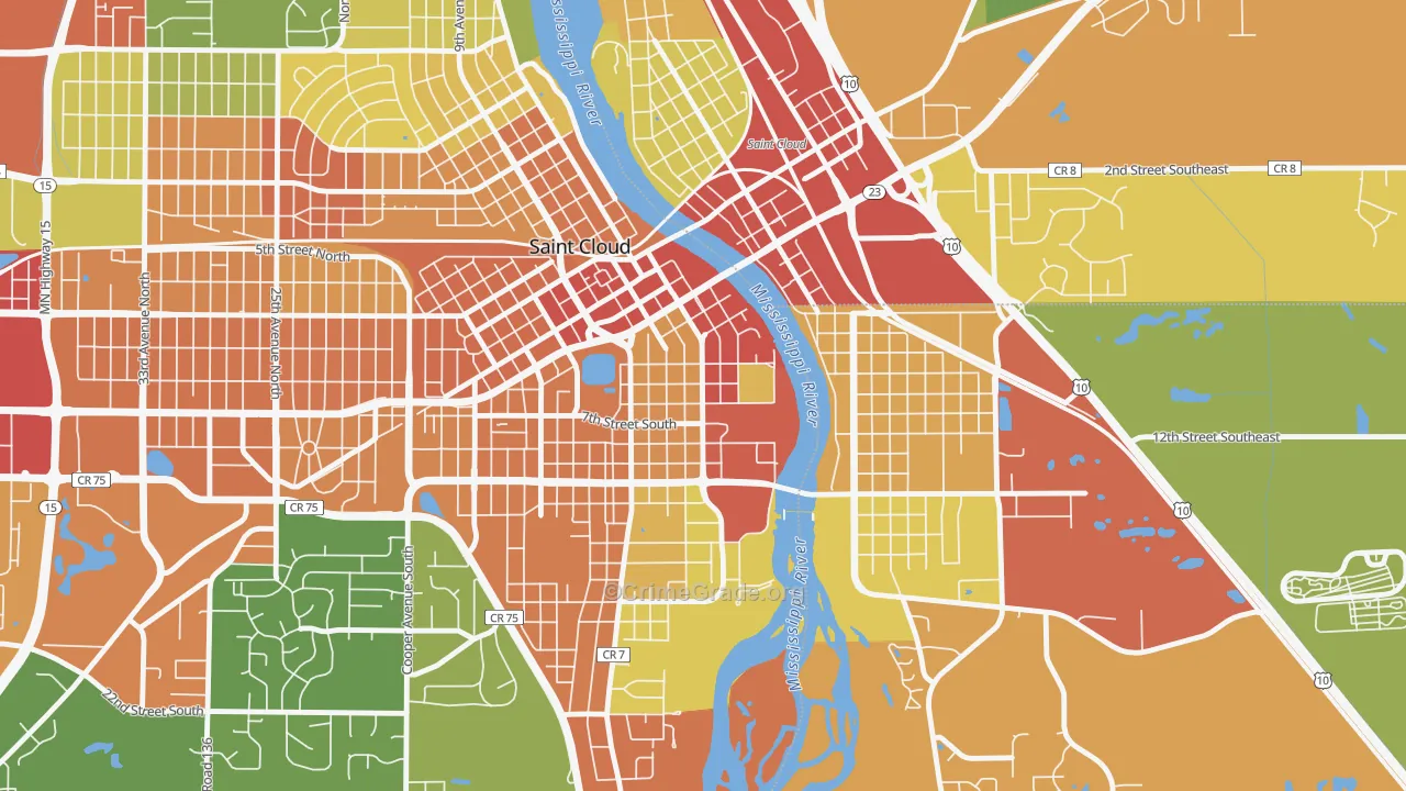Southside University, St. Cloud, MN Map of Burglary Rates