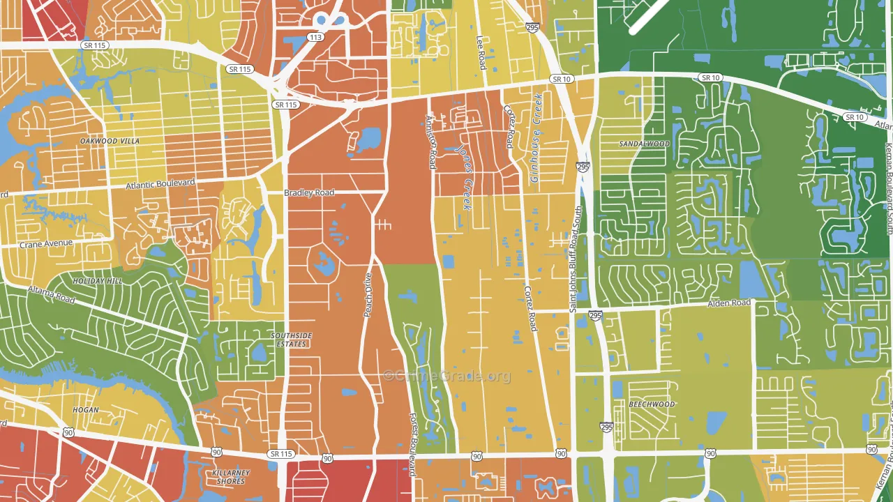 Southsuide Estates, Jacksonville, FL Map of Burglary Rates