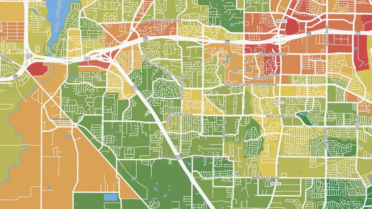 Southwest Arlington, Arlington, TX Map of Burglary Rates