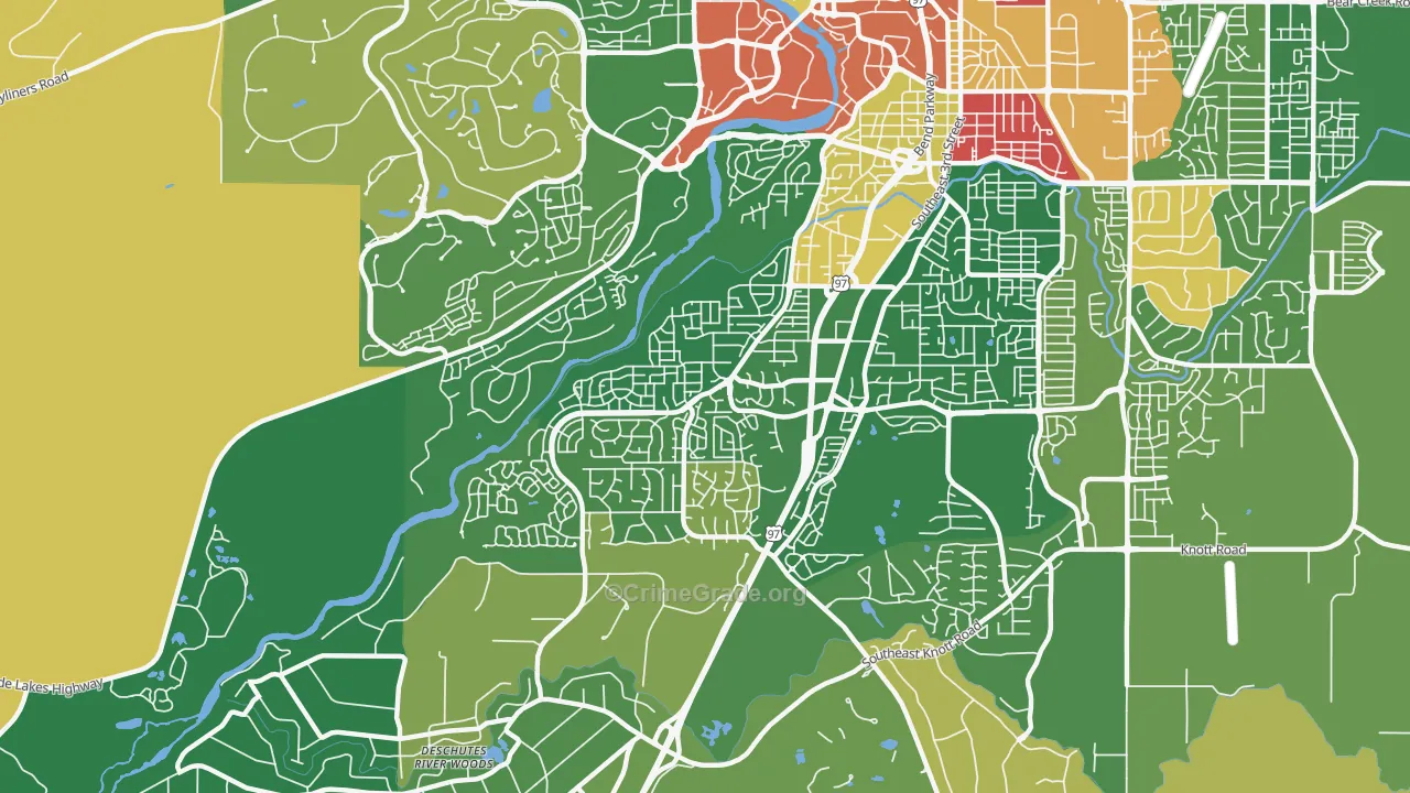 Southwest Bend, Bend, OR Map of Burglary Rates