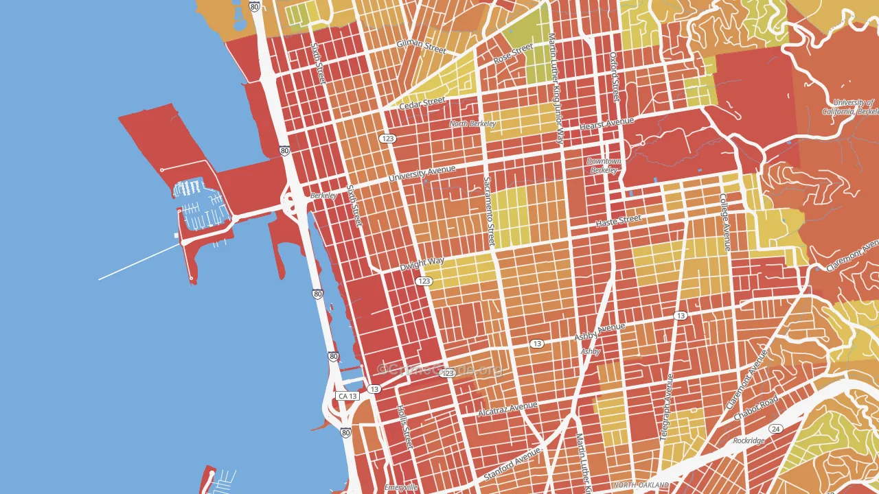 SouthWest Berkeley, Berkeley, CA Map of Burglary Rates
