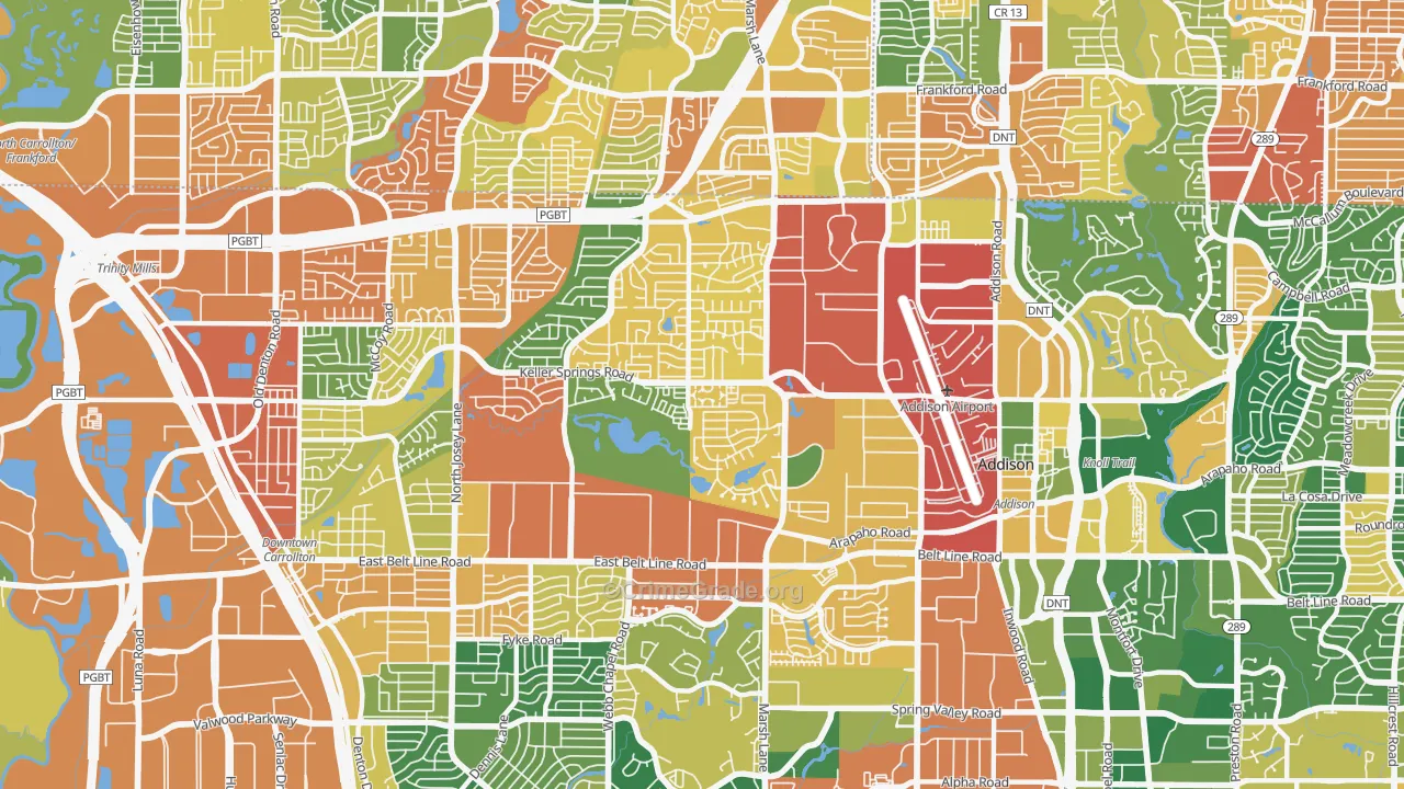 Southwest Carrollton, Carrollton, TX Map of Burglary Rates