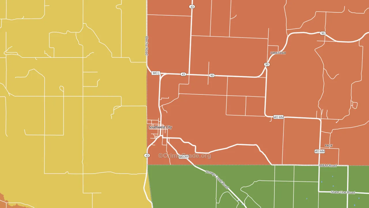 Southwest City, MO Map of Burglary Rates
