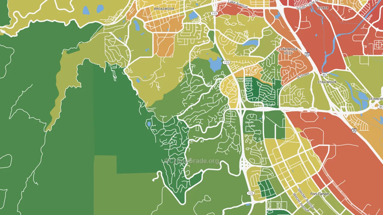 Southwest Colorado Springs, Colorado Springs, CO Map of Burglary Rates