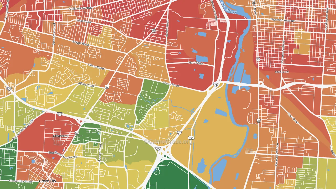 Southwest, Columbus, OH Map of Burglary Rates