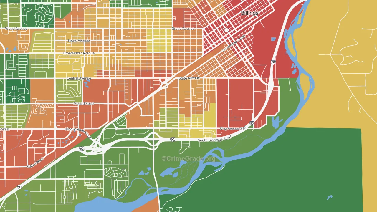 Southwest Corridor, Billings, MT Map of Burglary Rates