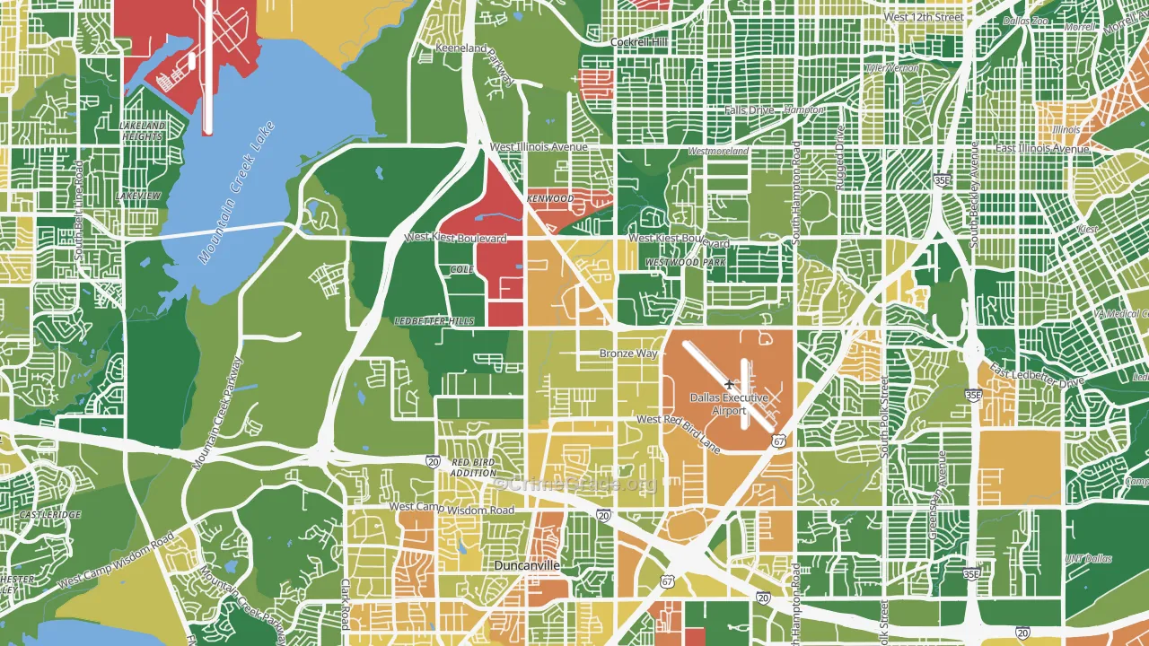 Southwest Dallas, Dallas, TX Map of Burglary Rates