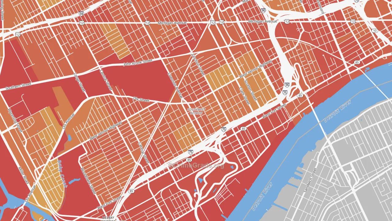 Southwest Detroit, Detroit, MI Map of Burglary Rates
