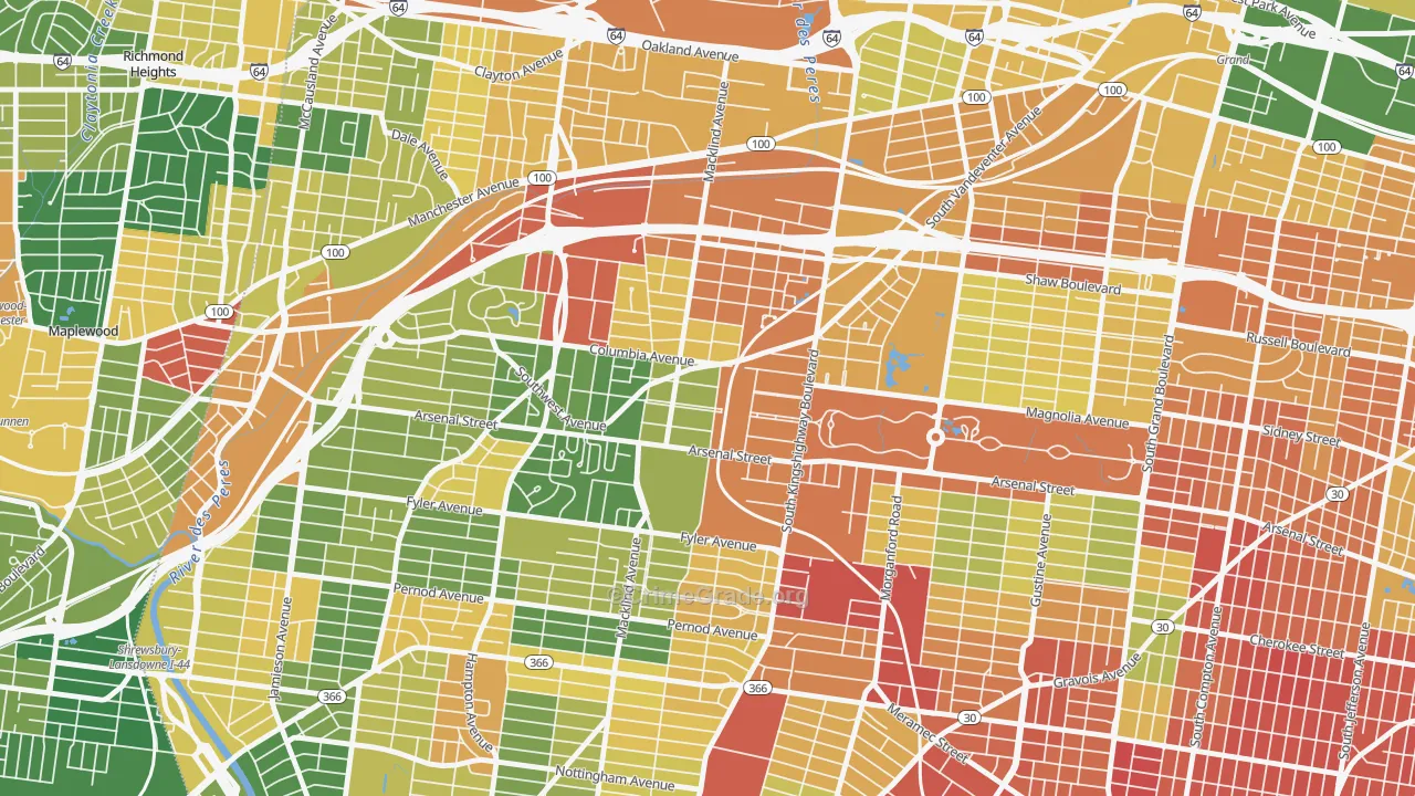Southwest Garden, St. Louis, MO Map of Burglary Rates