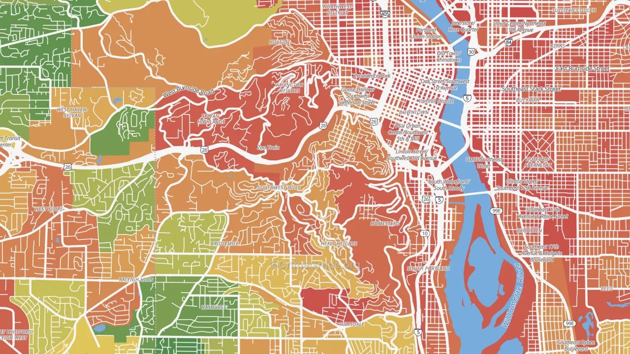 Southwest Hills, Portland, OR Map of Burglary Rates