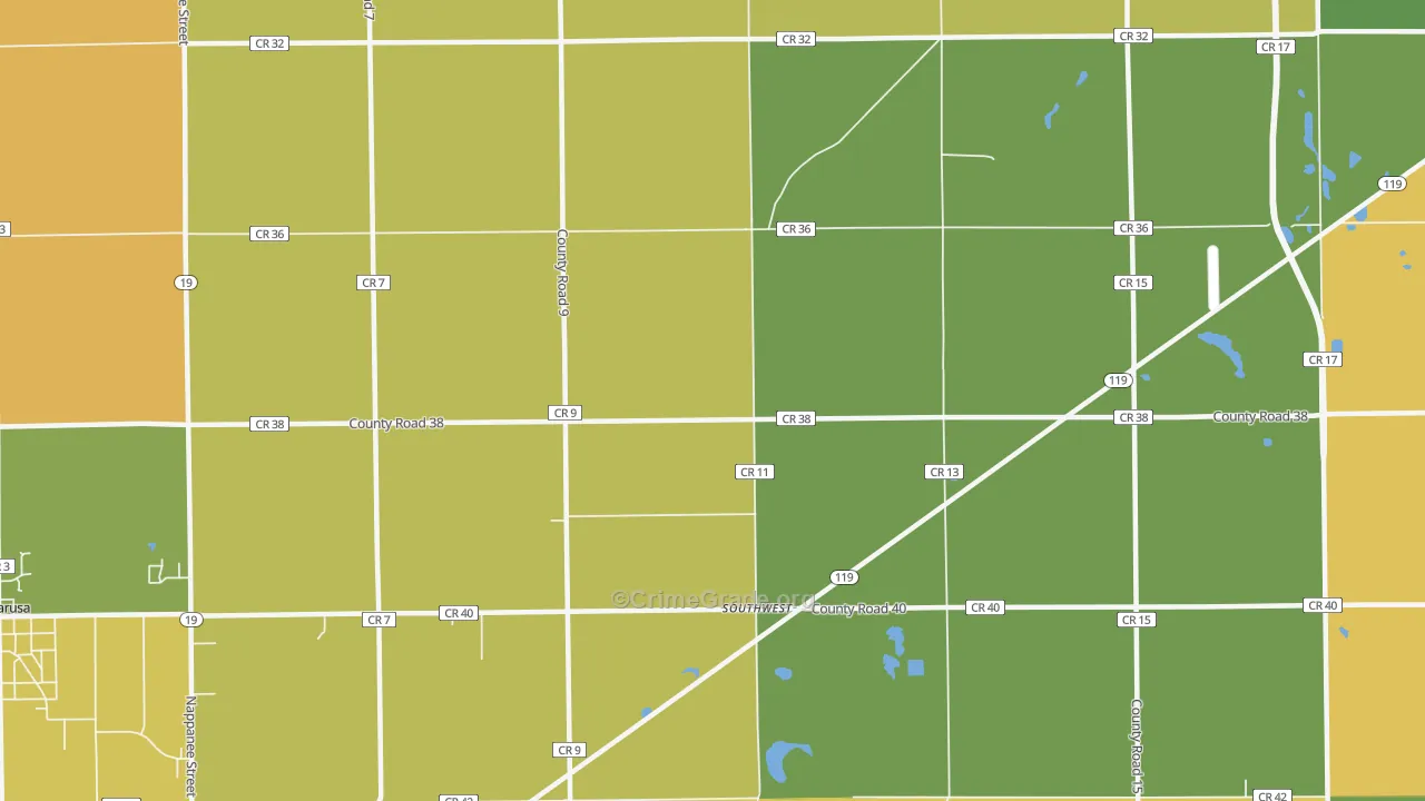 Southwest, IN Map of Burglary Rates