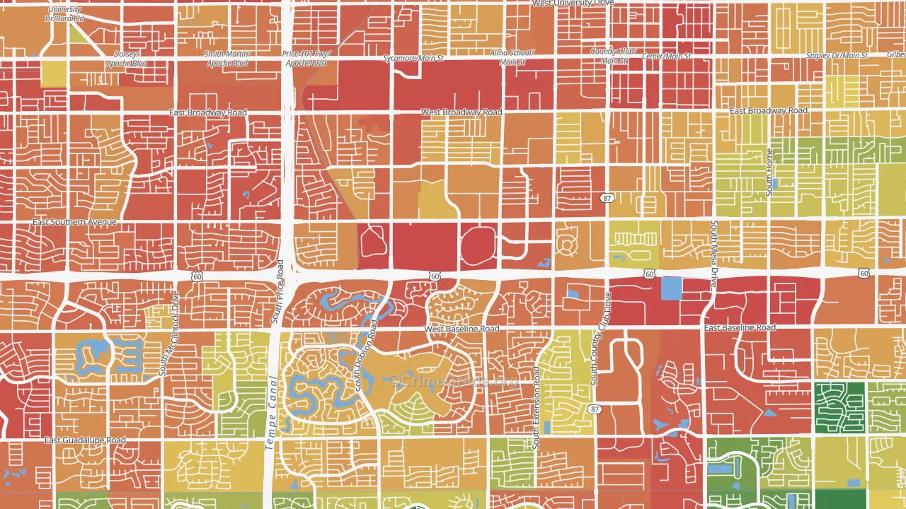 Southwest Mesa, Mesa, AZ Map of Burglary Rates