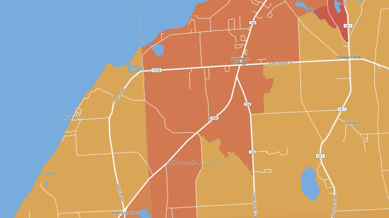 Southwest Oswego, NY Map of Burglary Rates