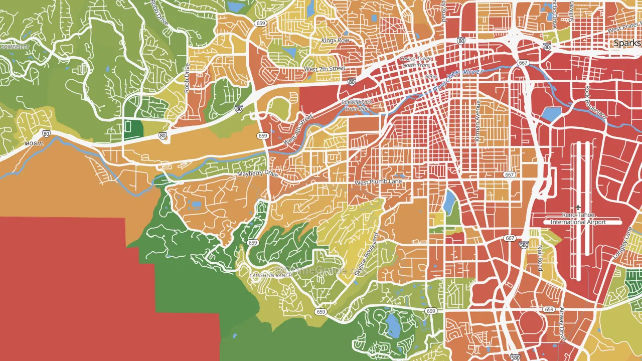 Southwest, Reno, NV Map of Burglary Rates