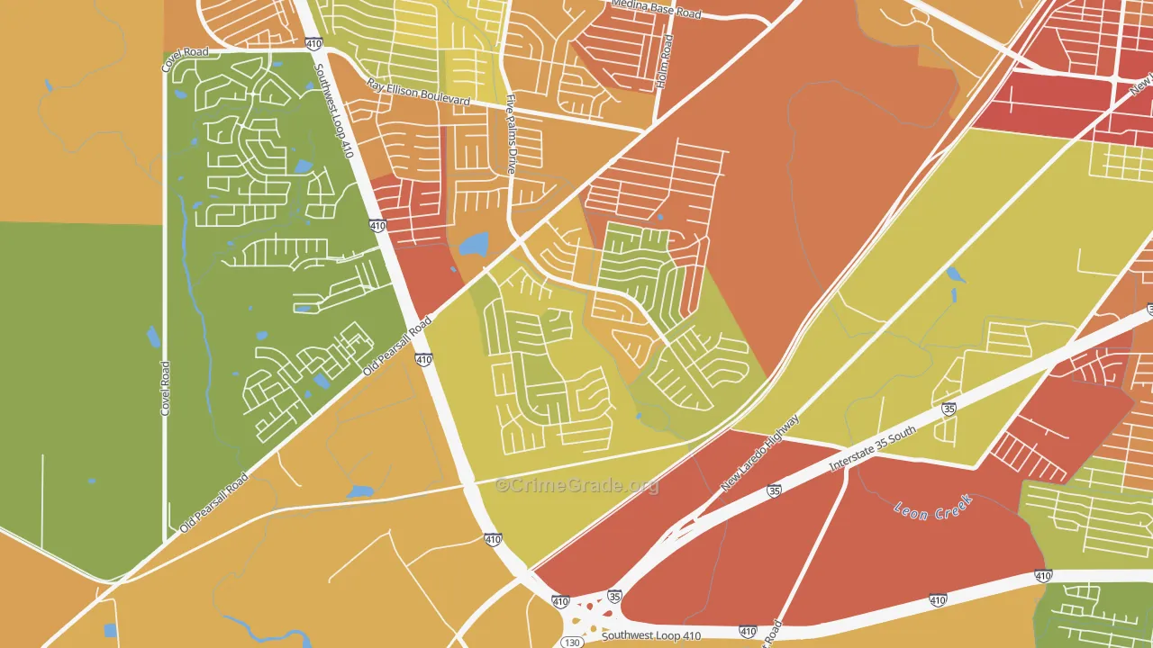 Southwest, San Antonio, TX Map of Burglary Rates