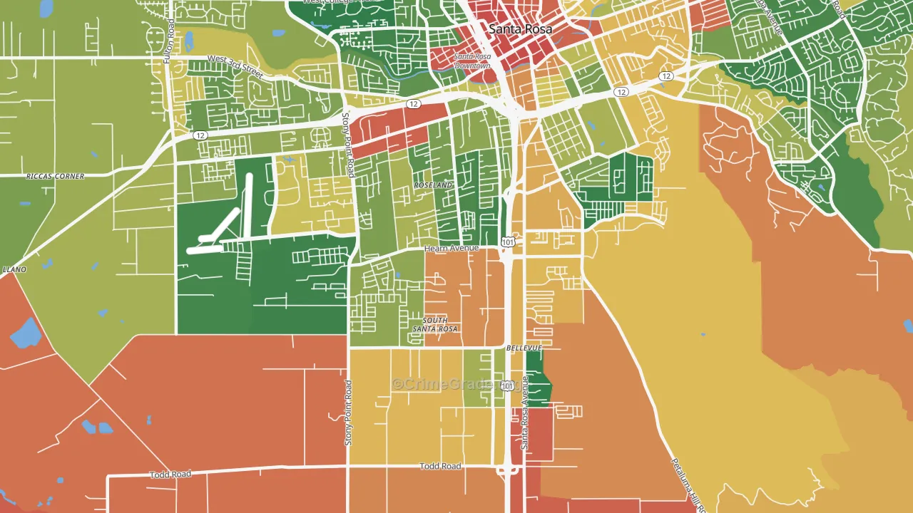 SouthWest Santa Rosa, Santa Rosa, CA Map of Burglary Rates