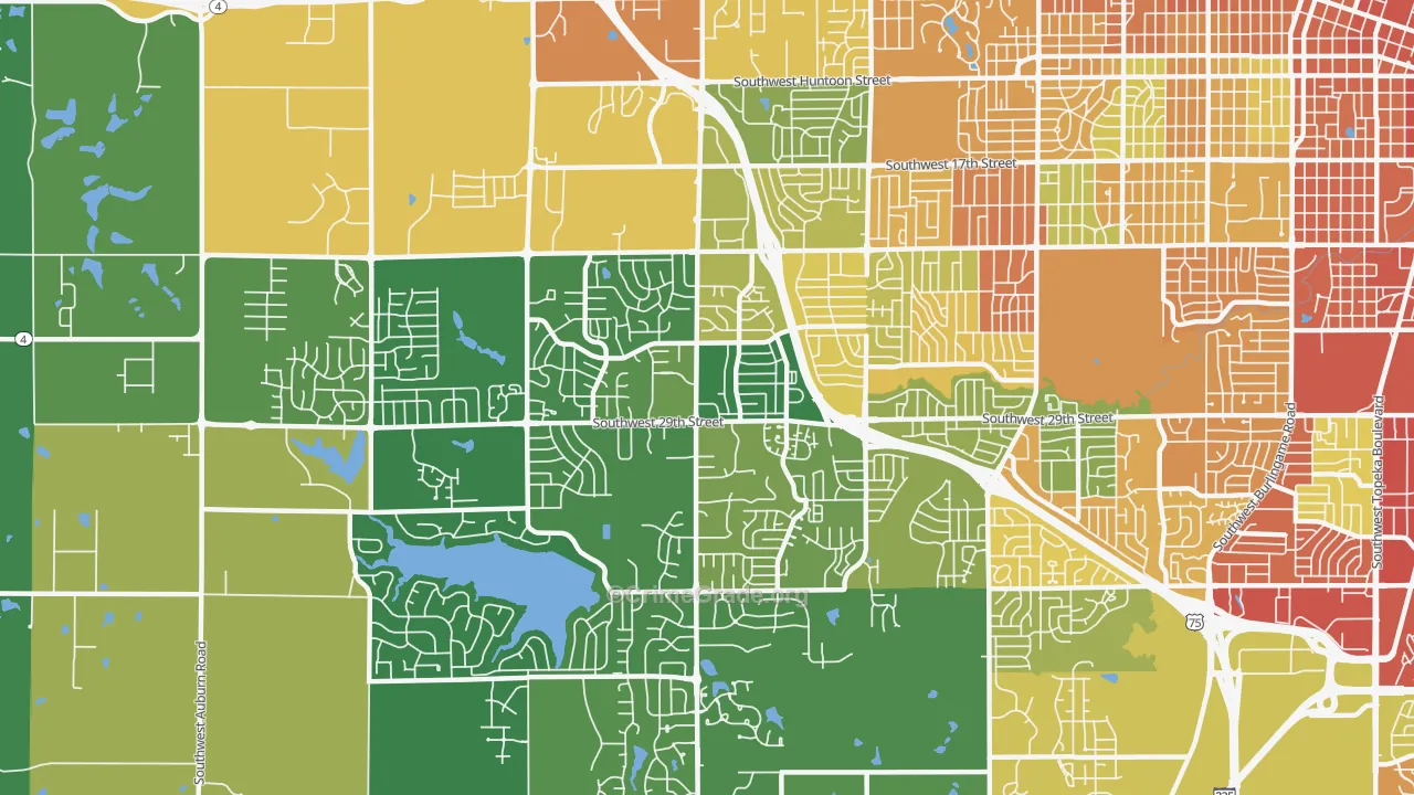Southwest Topeka, Topeka, KS Map of Burglary Rates