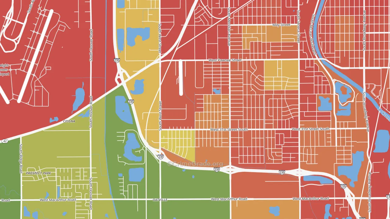 Southwest Village, Wichita, KS Map of Burglary Rates