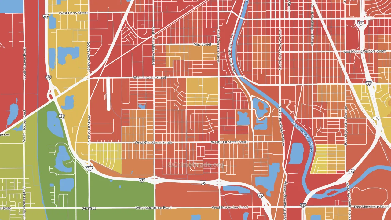 Southwest, Wichita, KS Map of Burglary Rates