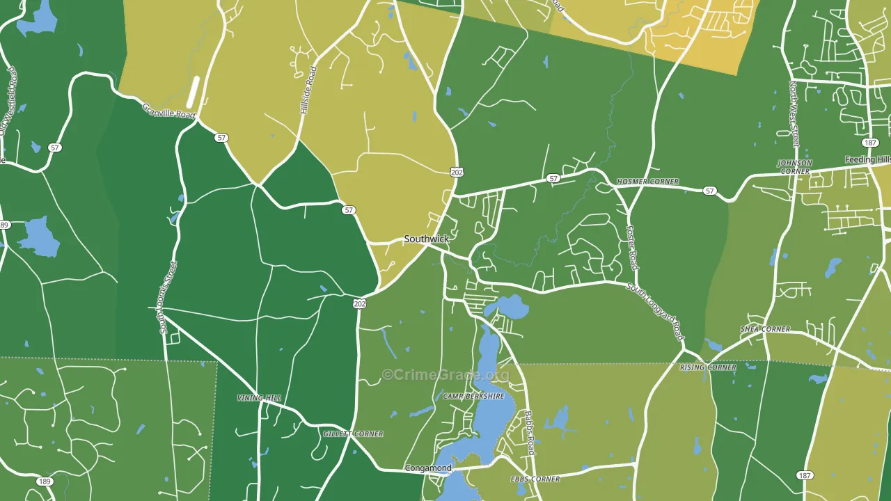 Southwick, MA Map of Burglary Rates